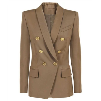 2023 Herfst En Winter Nieuwe High-End Damespakken Klassieke Groene Kraag Pak Jas Hoge Kwaliteit Dames Blazer