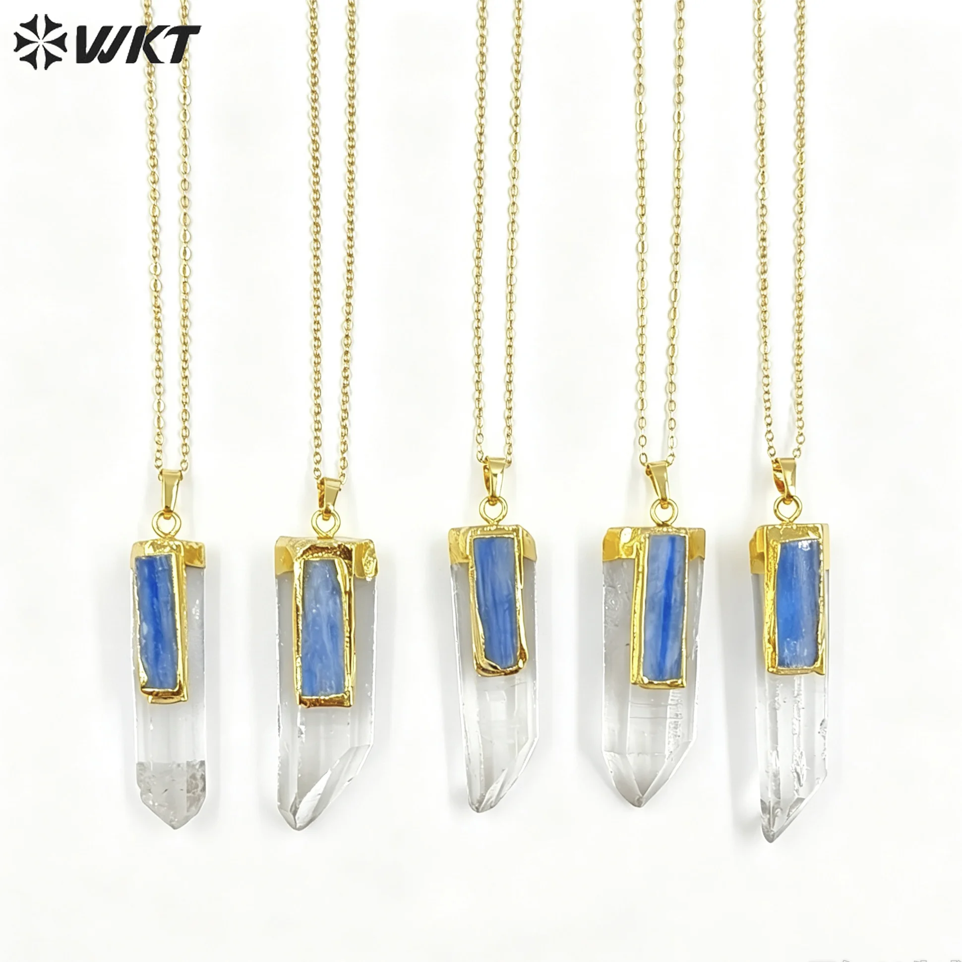WT-N766 Blue Kyanite Natural Crystal Quartz Pendants Irregular Shape 18k Gold Plated Chain Necklace Classical Decorated