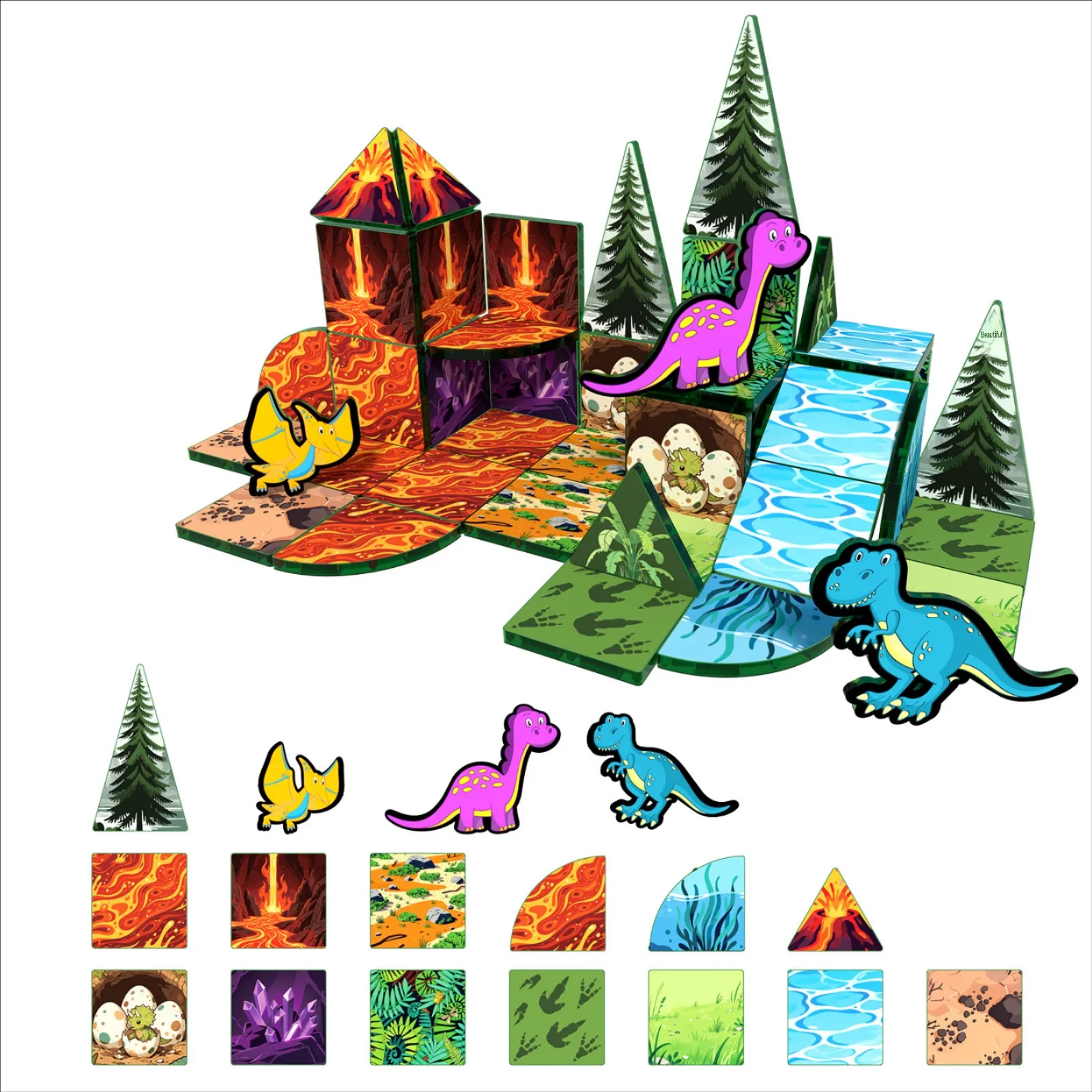 

Magnetic Tiles Colorful Window Magnet Set Jurassic Dinosaur World STEM Early Educational Puzzle Toy Kids 3D Building Blocks