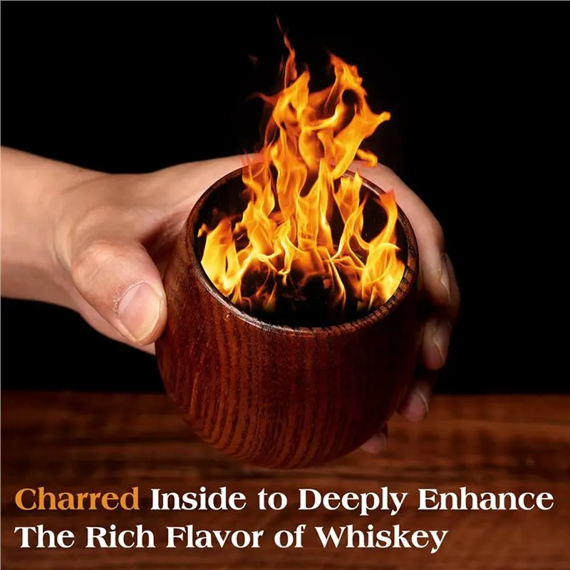 Charred Wooden Boston Glass, The Wood Boston Drinking Cup, Old Fashioned Whiskey Glasses Tumblers 8Pack-B61B