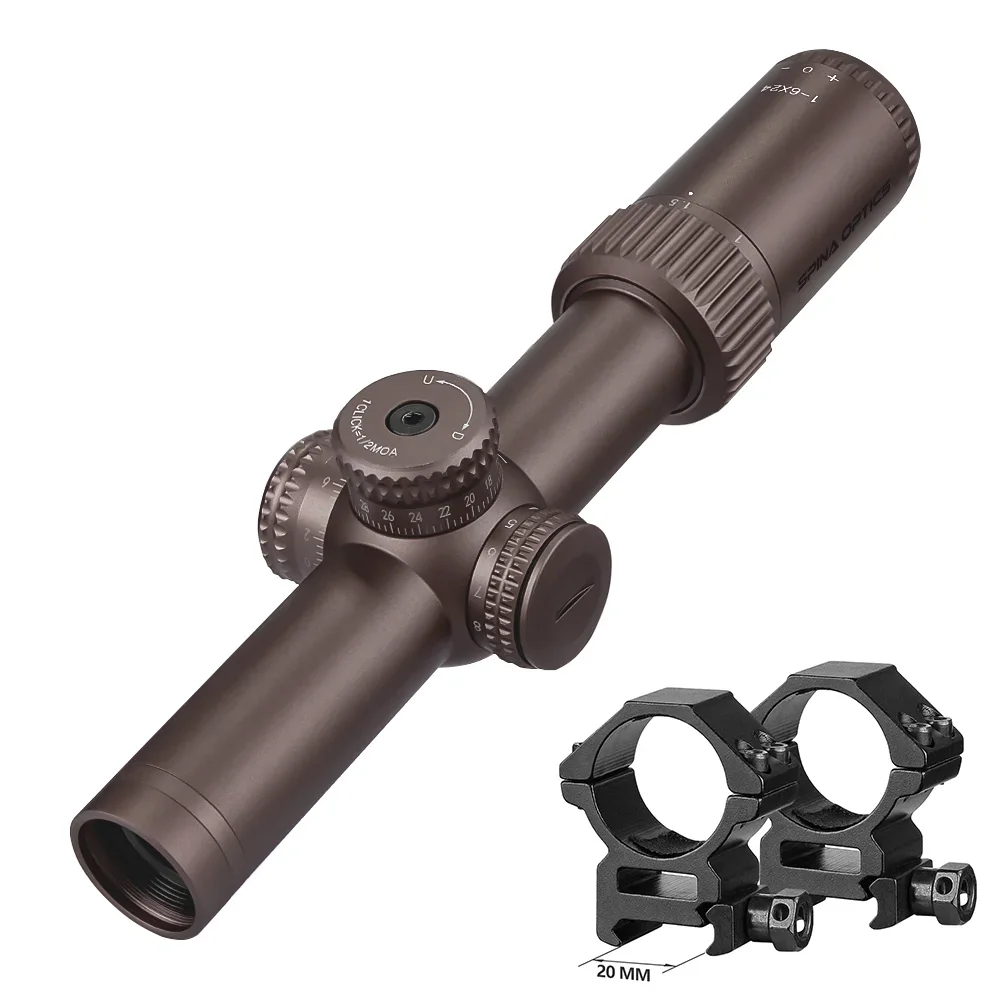 SPINA OPTICS Taktisches LPVO 1-6x24 Short Dot Visier, Schnellzielvisier für die Jagd, Kompatibel mit AR15, PCP und Karabiner 6