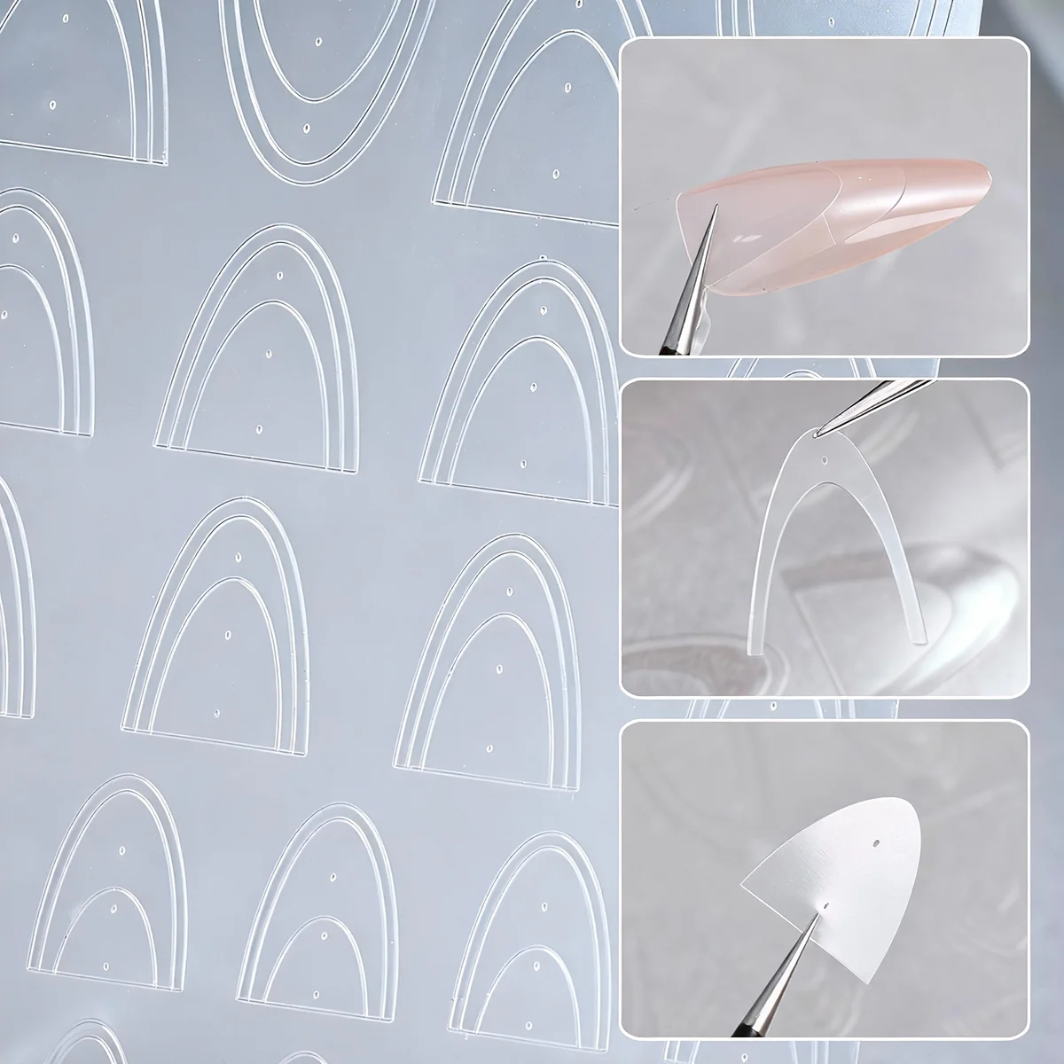 3D Clear Hollow French Nail Sticker C-Curve Lines French Tip Auxiliary Self-Adhesive Nail Decal Nail Art Airbrush Template Decal