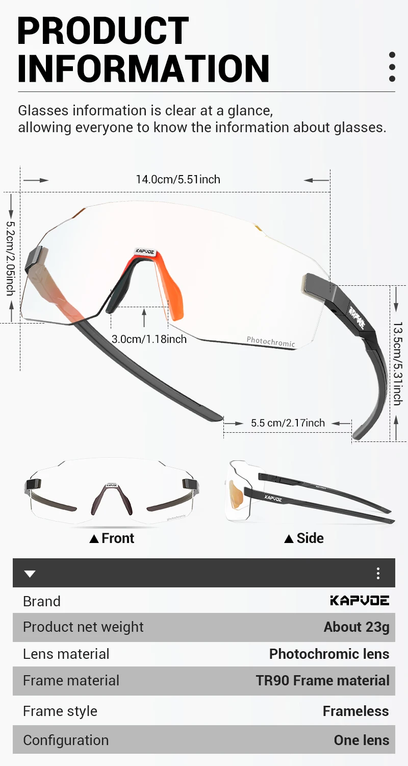 KAPVOE Photochrome Fahrradbrille, Outdoor-Sonnenbrille für Radfahrer, Sportbrille für Herren, MTB-Radbrille, Sonnenbrille für Damen, Rennradbrille. – Detail 10
