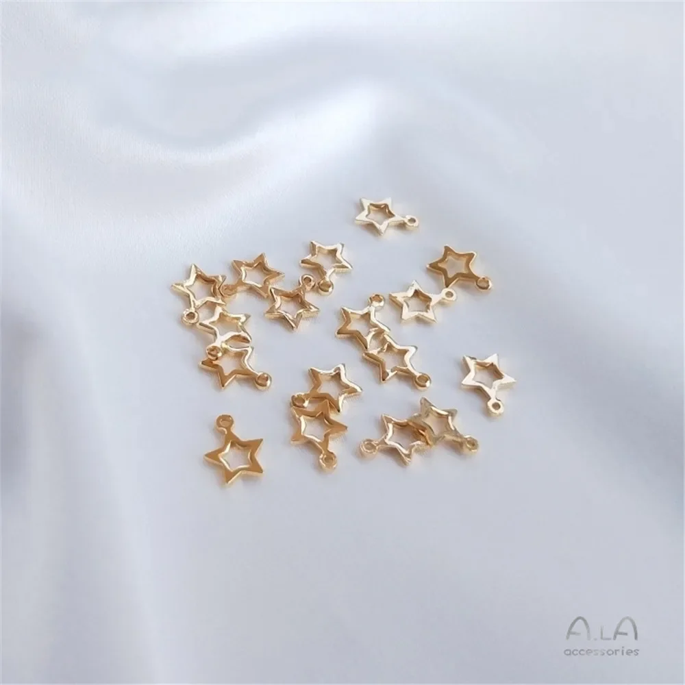 14K Gold Plated Hollow five-pointed star pendant 6mm small star DIY accessories mini pendant material