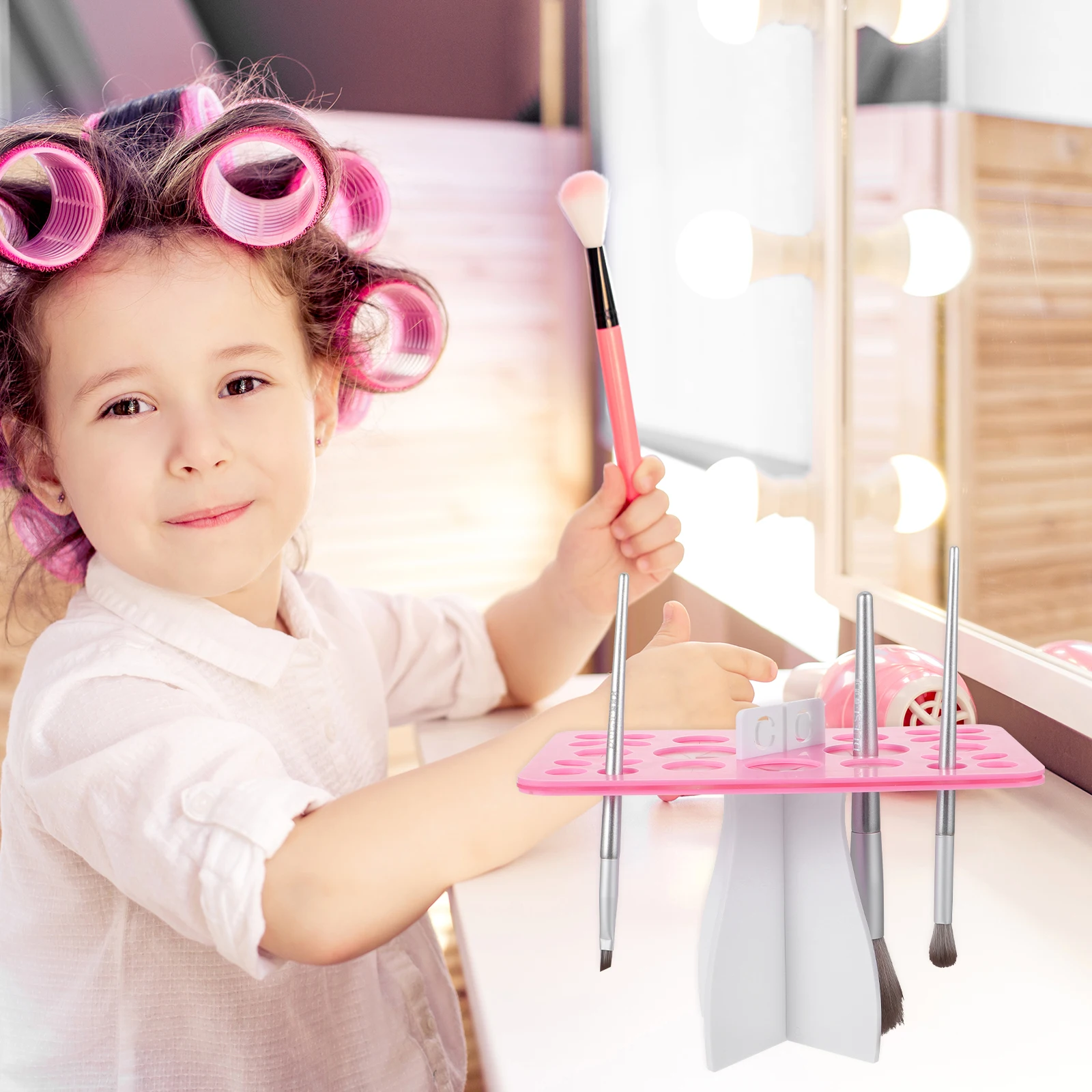 

Makeup Brush Holder Drying Rack Cherry Blossoms Storage Stand Compact Size Display Rack for Beauty Brushes