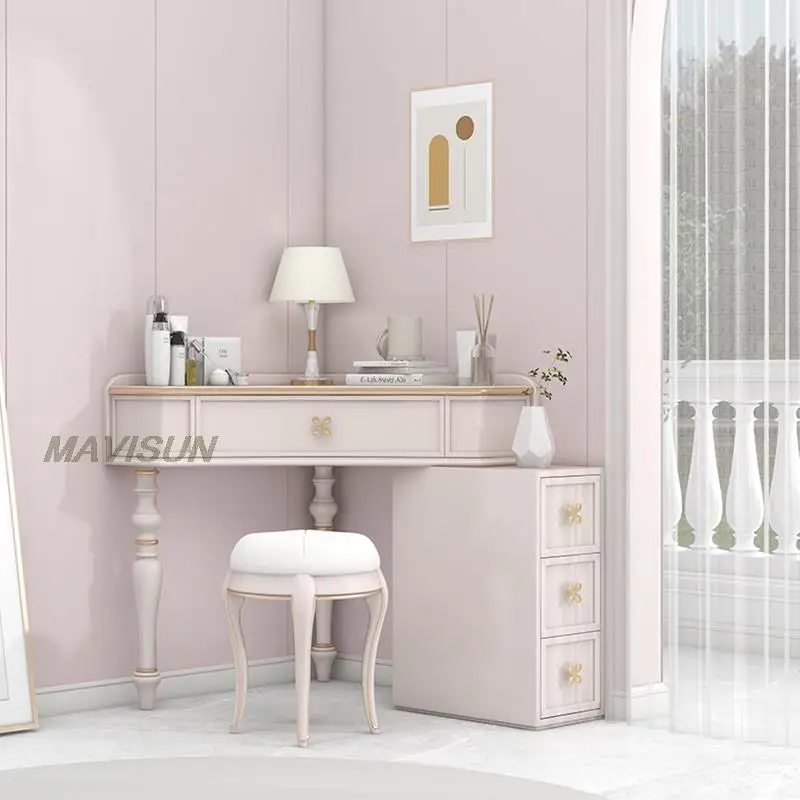 Corner Dressing Table Light Luxury With Storage Jewelry Cabinet Combination Small Apartment Triangle Table With Makeup Stool