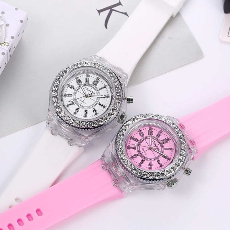 Fashion Luminous Women Watches Luxury Rhinestones Silicone Ladies Quartz Wristwatch Colorful Casual Female Clock montre femme