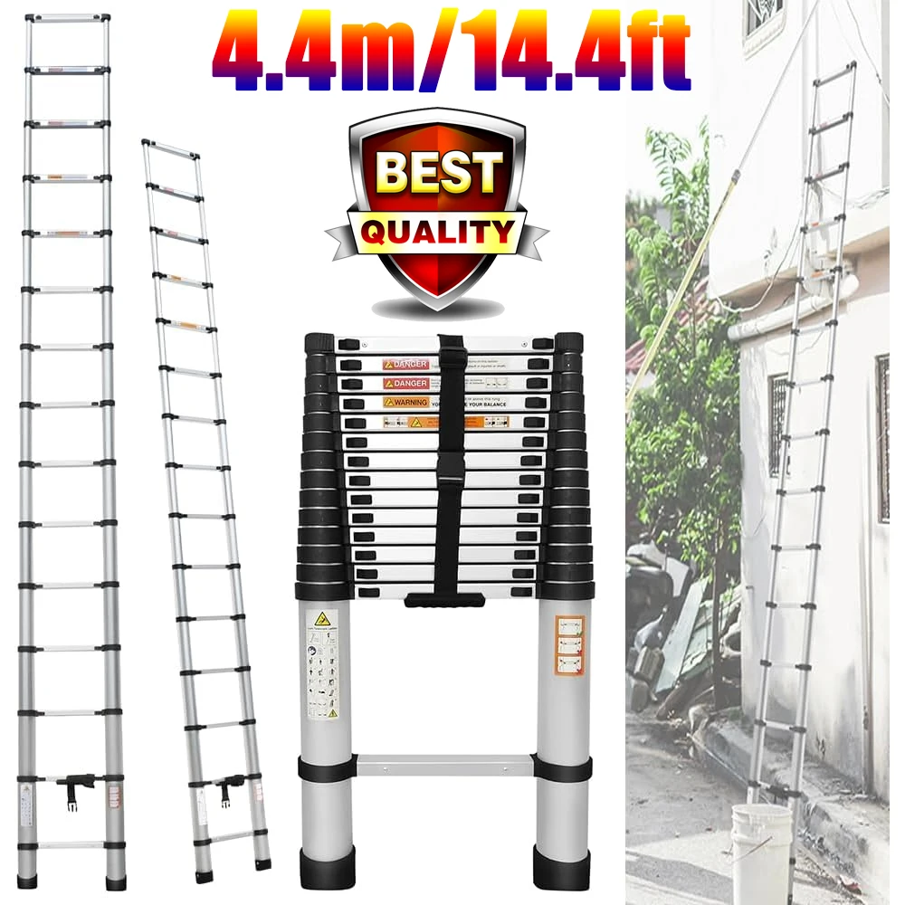 

4.4FT/14.4M Telescopic Ladder, Telescoping Aluminium Extension Ladder, Portable Loft Ladder Max. Load 150kg/330lb EN131 Standard