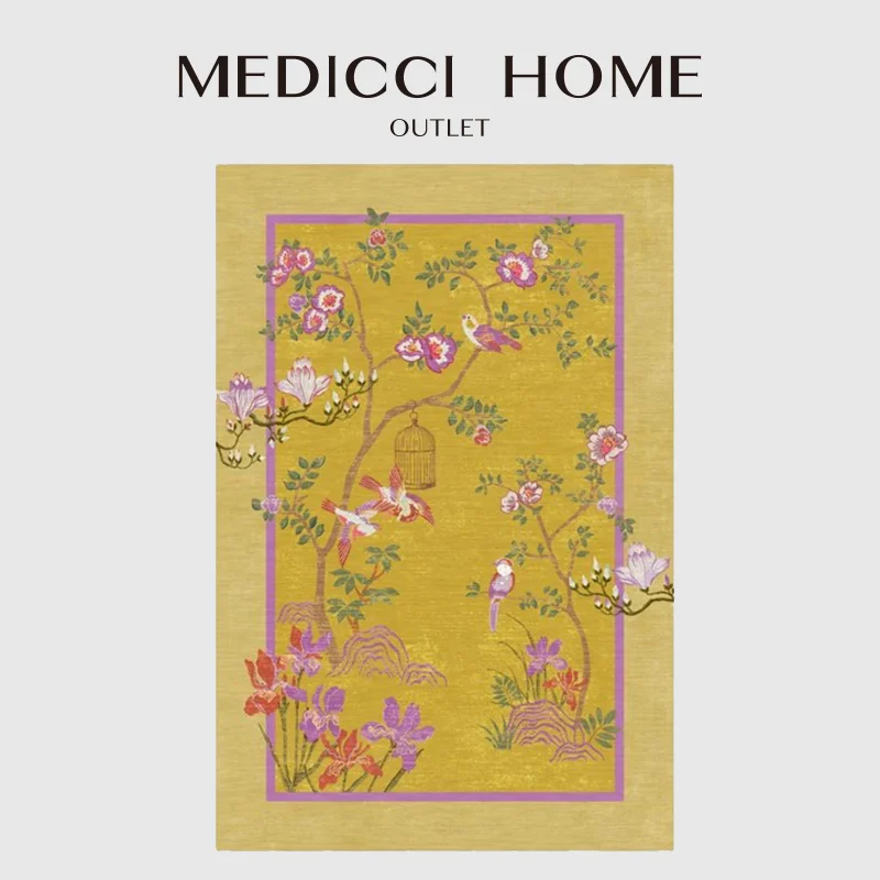 Medicci Home Chinoiserie Palace Bird Cage Branches Decorative Large Carpet Super Soft Luxury Rugs For Living Room Bedroom Office