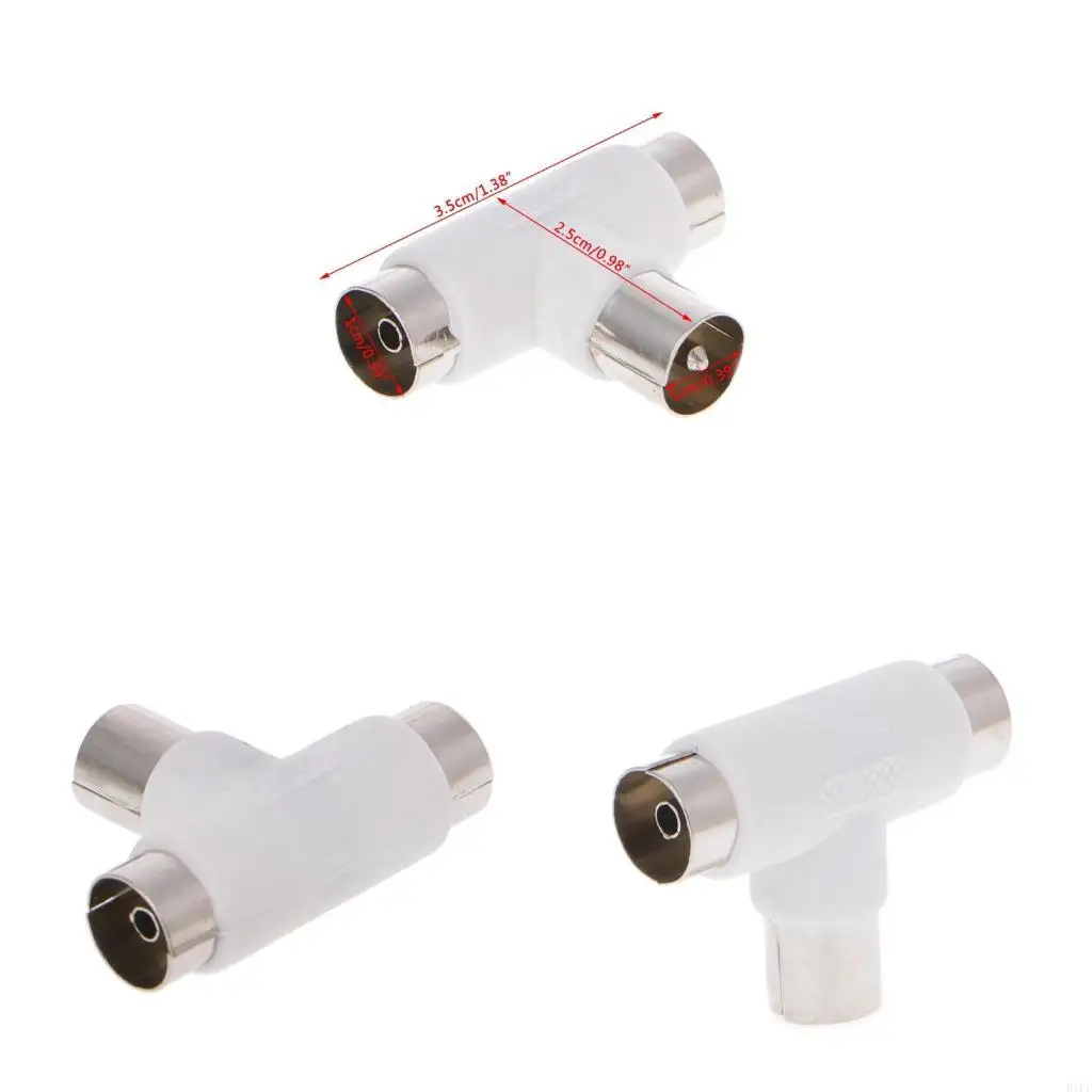 E1PF 2 Way for T Splitter Aerial Coaxial Cable Male to 2x Female Connectors Adapte