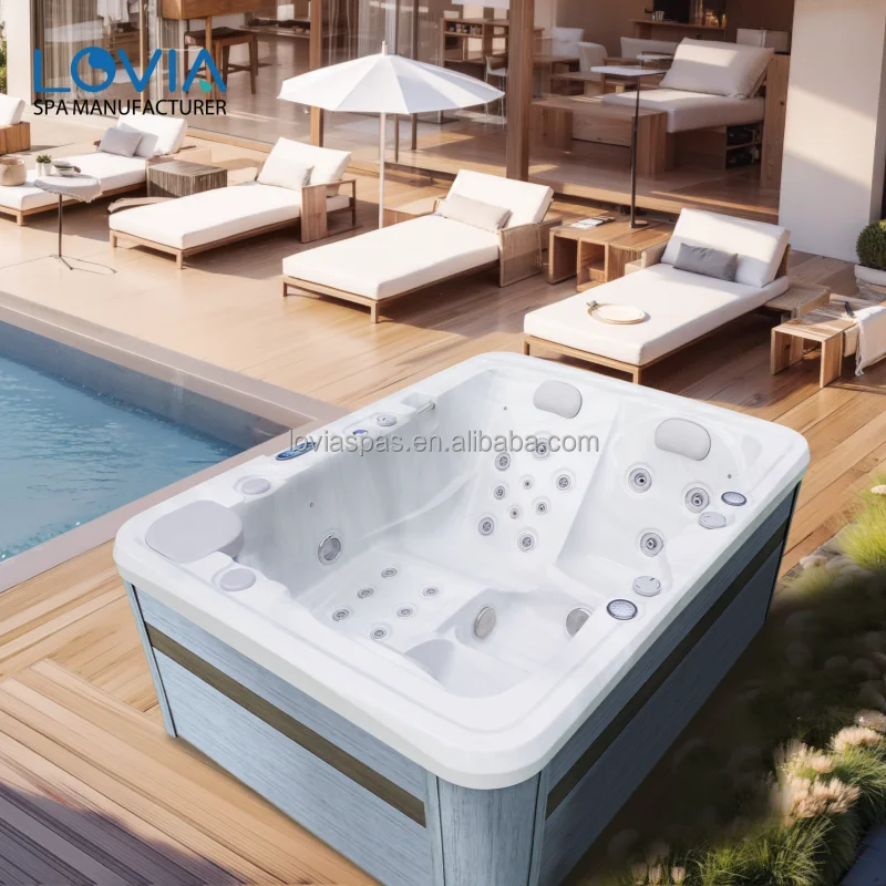 Compact Outdoor Hydrotherapy Spa For 3 People Acrylic Massage Hot Tub With Dual Loungers For Garden Patio Wellness