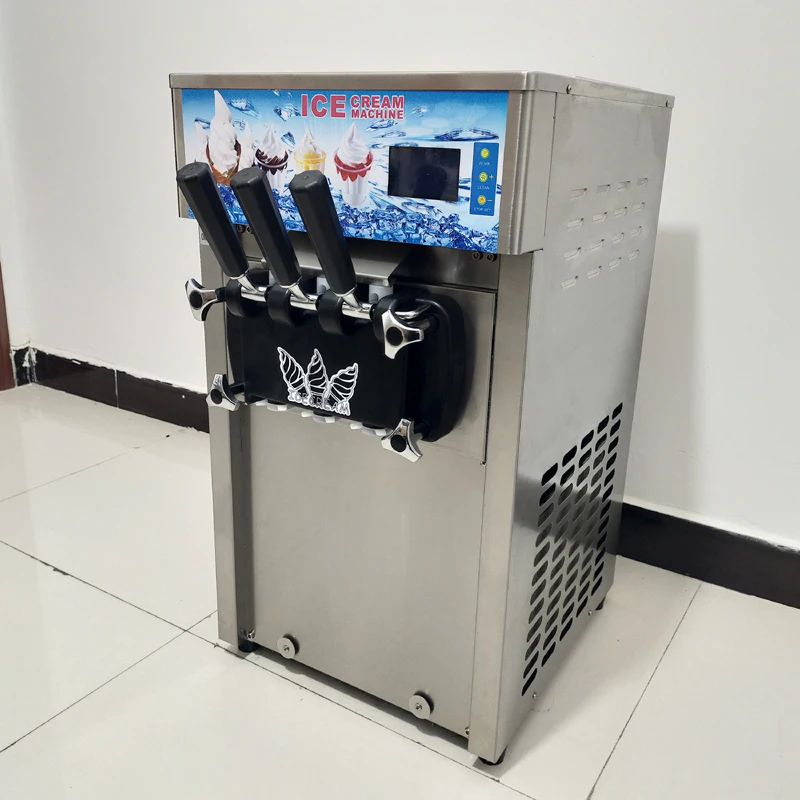 Commercial Desktop Ice Cream Machine With Three Flavors And Air Pump, Stainless Steel Soft Ice Cream Machine For Sale