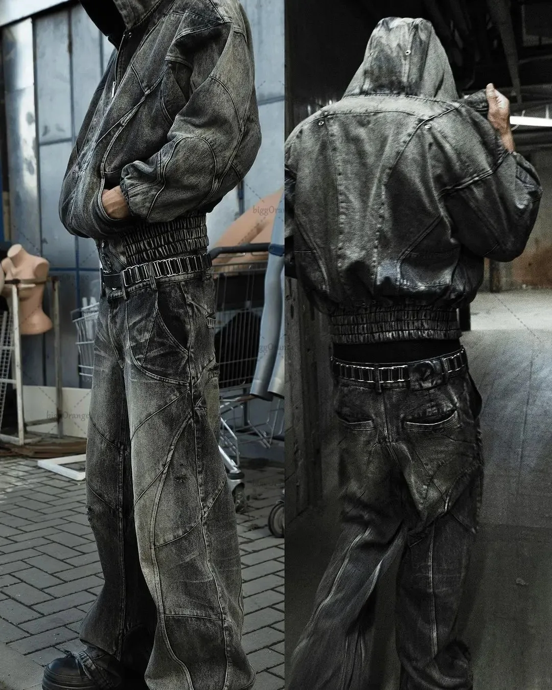 

Retro Washed Men's Straight Leg Jeans Gothic Street Style Casual Loose Fit Denim Trousers mid Waist Zipper Closure Spring Autumn