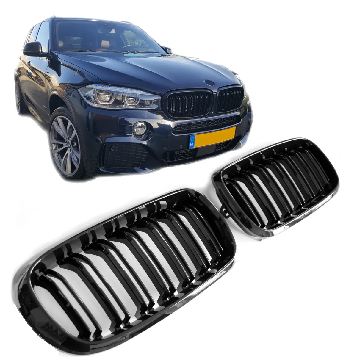 Replacement Accessories for BMW F15 F16 X5 X6 F85 F86 2014-2018 Front Hood Bumper Kidney Grille Double Slat Grill Gloss Black