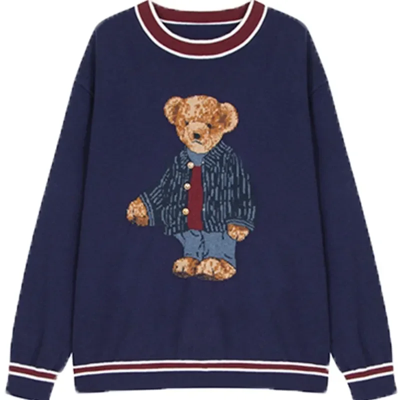 Autumn Winter Warm Sweater Pullover Korean Style Harajuku Cute Bear Hoodies Kawaii Loose Sweatshirt Japanese Street Outwear Tops