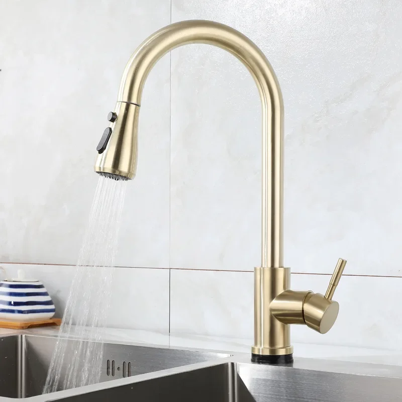 

Stainless Steel Kitchen Faucets Pull Out Kitchen Mixer Tap Deck Mounted Home Improvement Hot and Cold Water Telescopic Faucet