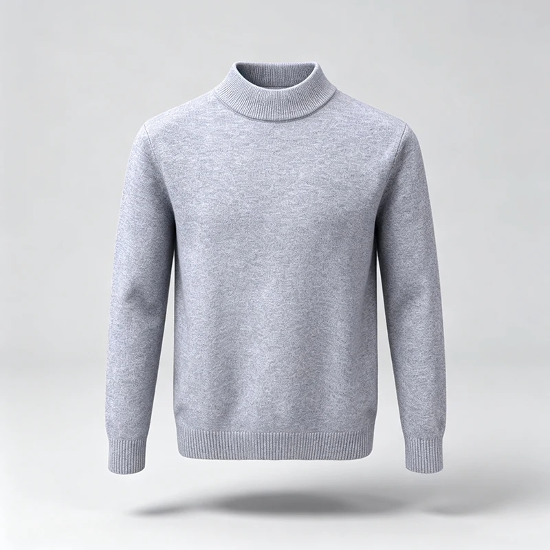 Herren Klassischer Halbrollkragen-Strickpullover Langarm Gerippter Saum Glatter Bequemer Stoff Vielseitig Herbst Winter Büro Einfache Bluse – Detail 3