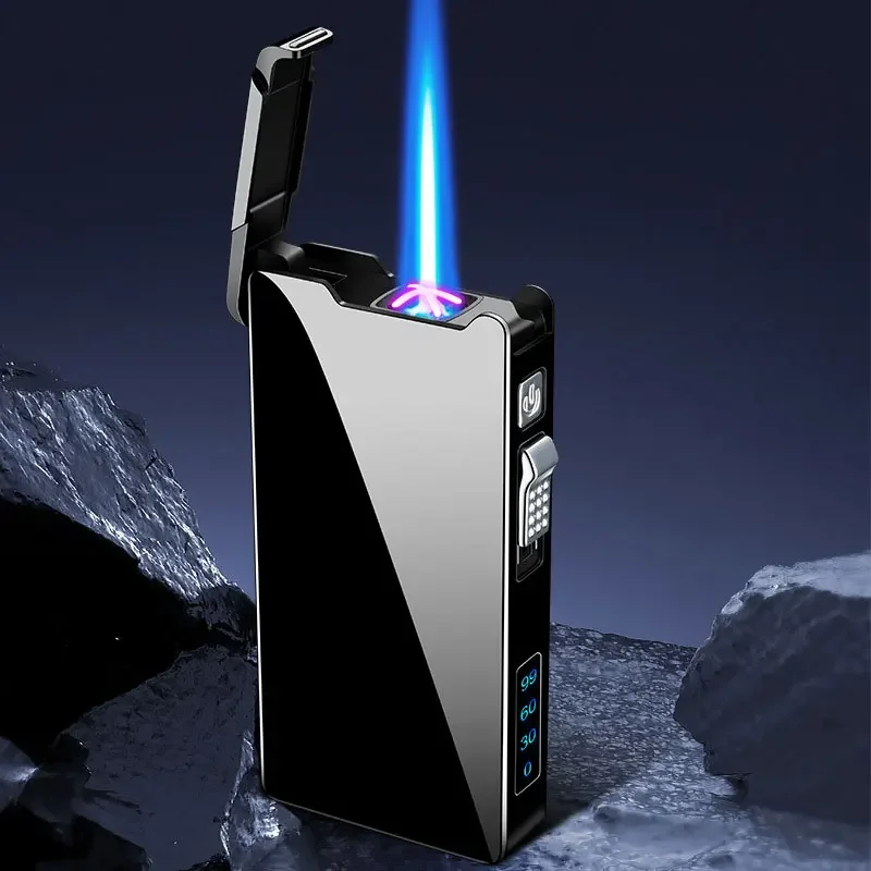 2 in 1 Double Arc Windproof USB Metal Jet Flame LED Gas Charging Electric Survival Torch Turbo Lighter