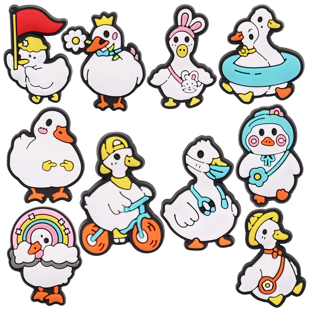 1-10PCS PVC Animal Shoe Charms Fit Wristbands Kawaii Cartoon Duck Bike Rainbow Flag Shoe Decoration Buckle Slipper Accessories