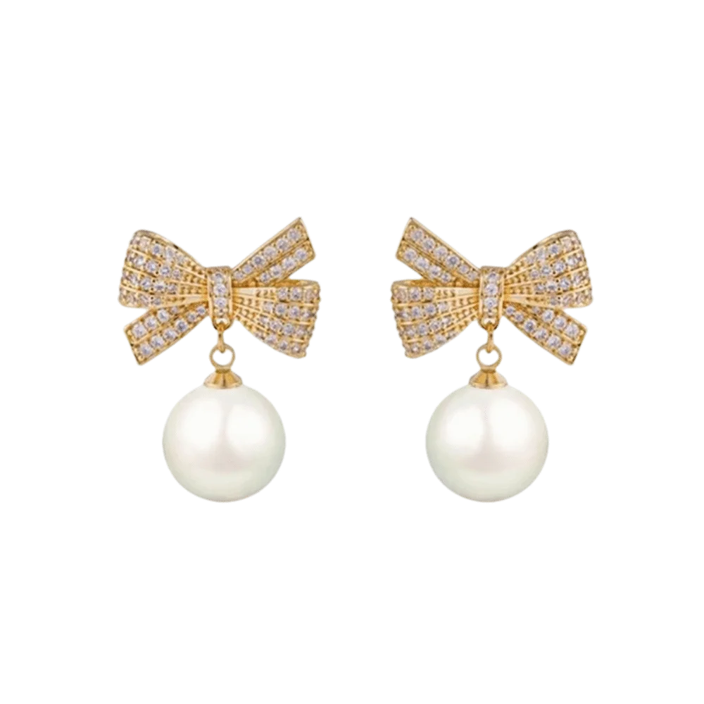 Alloy Baroque Imitation Pearl Dangle Earrings Acrylic Translucent Heart Bow Earrings Pure White Gold Color Metal
