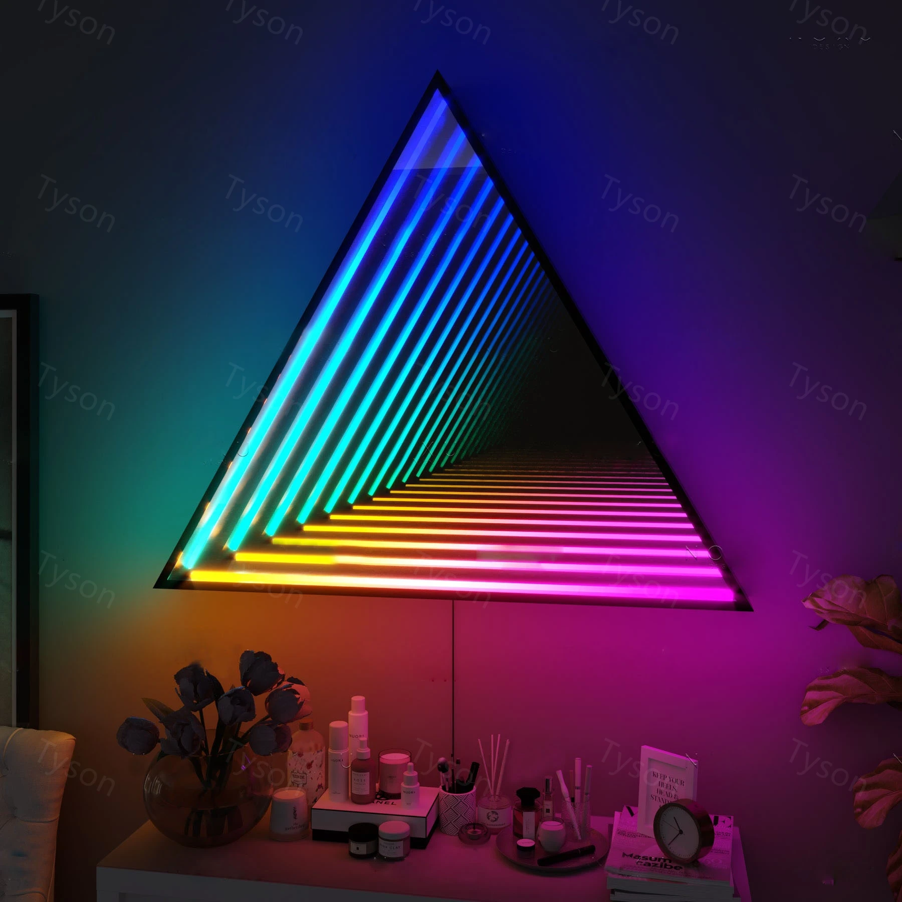 Modern New Design Fashion Decorate Colorful Melaleuca Moon Mirror Wall Lamp Indoor Corridor Neon Light For Wall