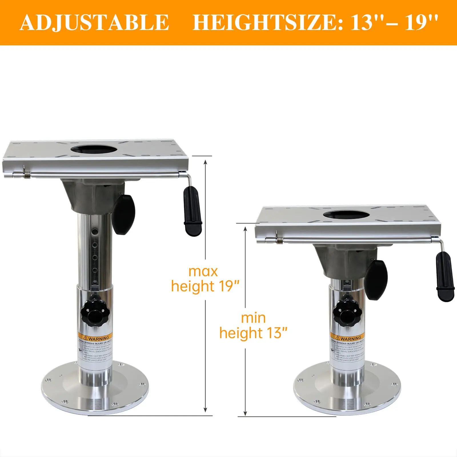 조절 가능한 알루미늄 보트 시트 베이스, 높이 14-19인치, 슬라이드, 잠금 기능 포함, 실버 무광 마감, 낚시 보트 및 해양용