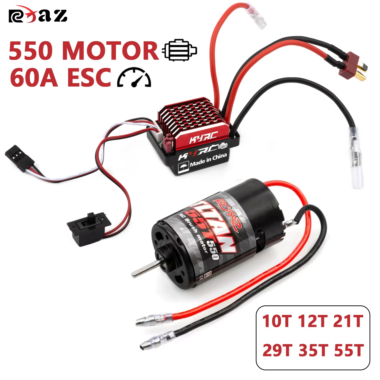 

60A Brushed ESC + 550 Brushed Motor Combo 10T~55T Optional for 1/10 RC Crawler Truck Buggy RC Car Parts
