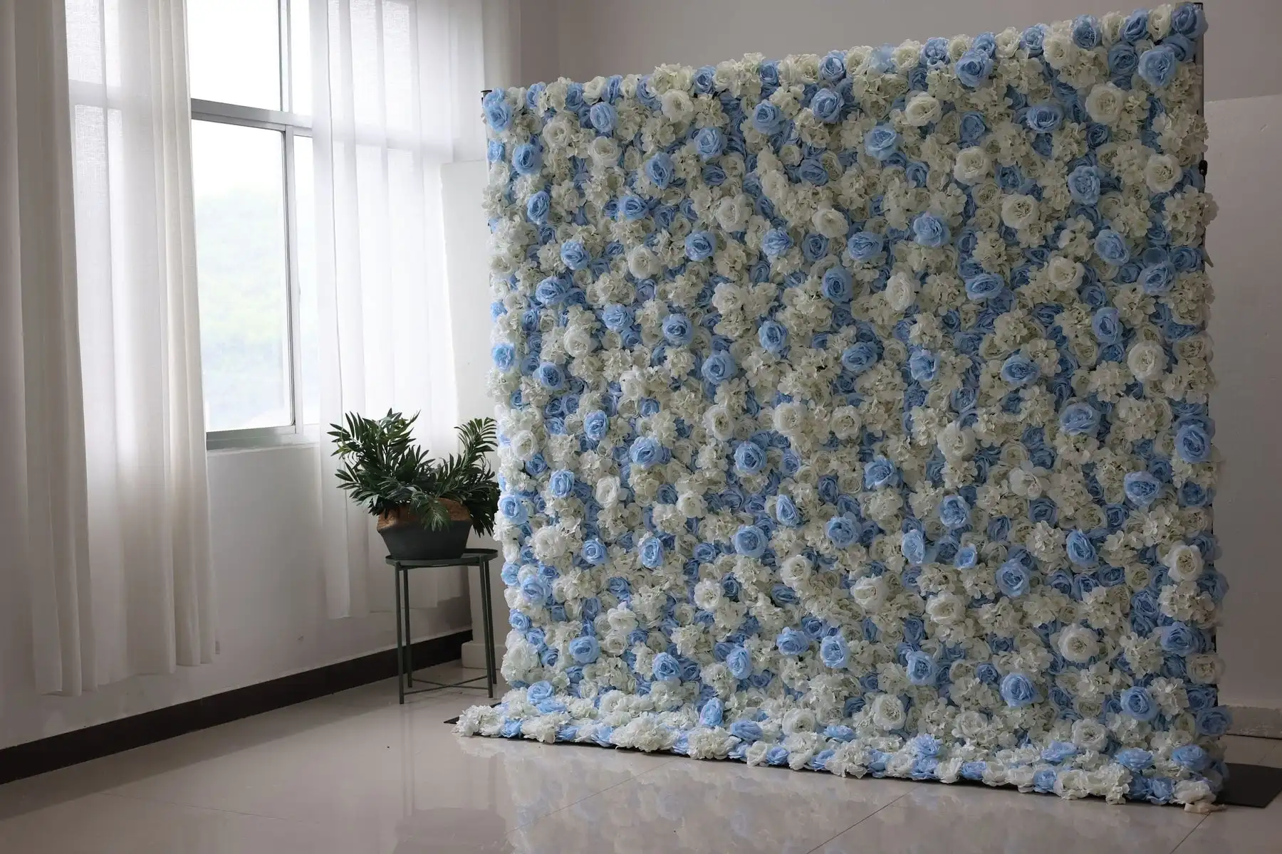 3D Romantic Blue White Rose Gradient Cloth Curtain Flower Wall Wedding Backdrop Decor Fabric Milan Turf Plants Wall Party Prop