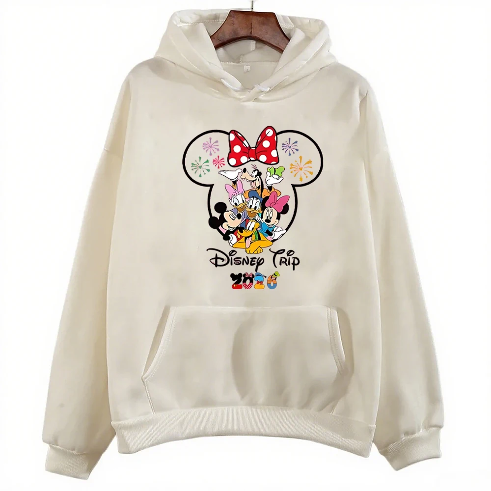 ديزني ملابس الوالدين والطفل 2026 ديزني لاند السفر نمط متعدد الألوان هوديي المرأة Kawaii البلوز زوجين عادية البلوز