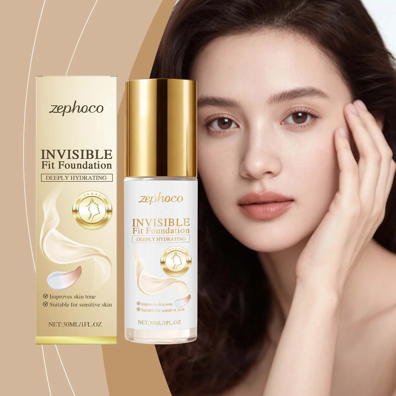 

Zephoco Color Changing Foundation Hyaluronic Acid Deep Hydration Face High Coverage Makeup Base Invisible Fit Liquid Foundation