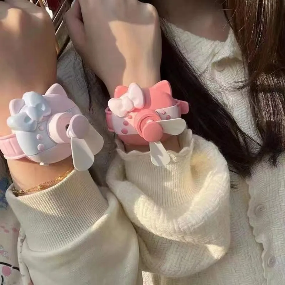 

Hello Kitty Watch Fan Cute Cartoon Originality Mini Fan Watch New Fashion Delicate Personality Portable Wrist Watch Fan Gifts