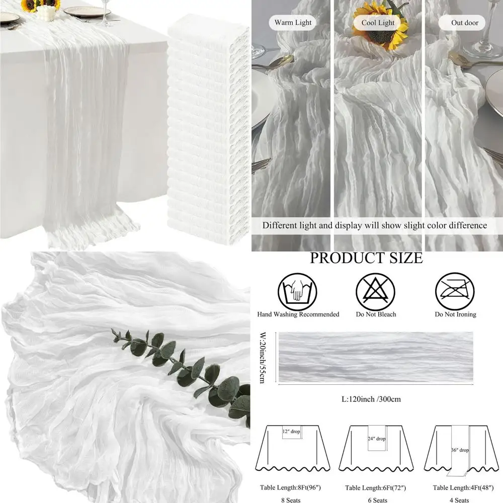 

10ft White Cheesecloth Table Runners for Weddings, Parties, and Holidays