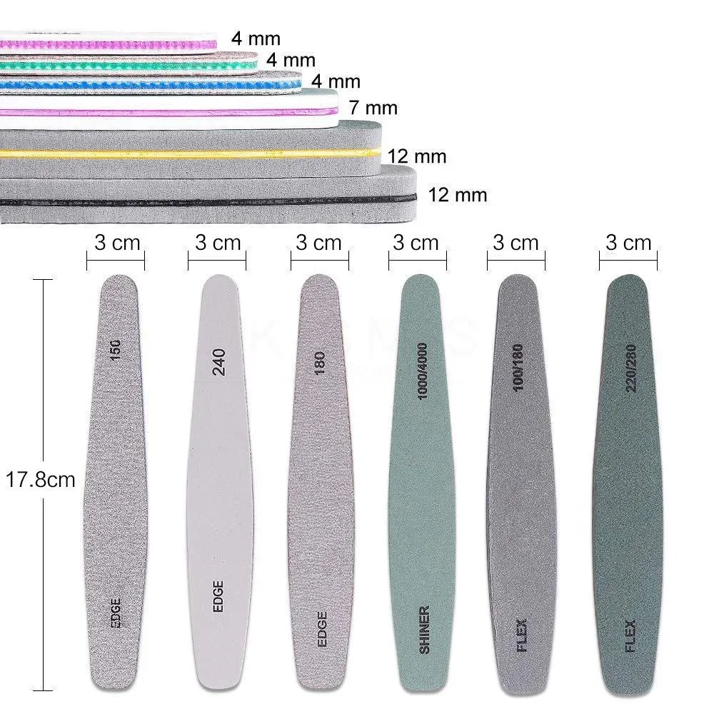 6피스 라운드 코너 네일 버퍼 파일 세트 사포 폴리싱 도구 전문가용 매니큐어 키트 홈 네일 케어