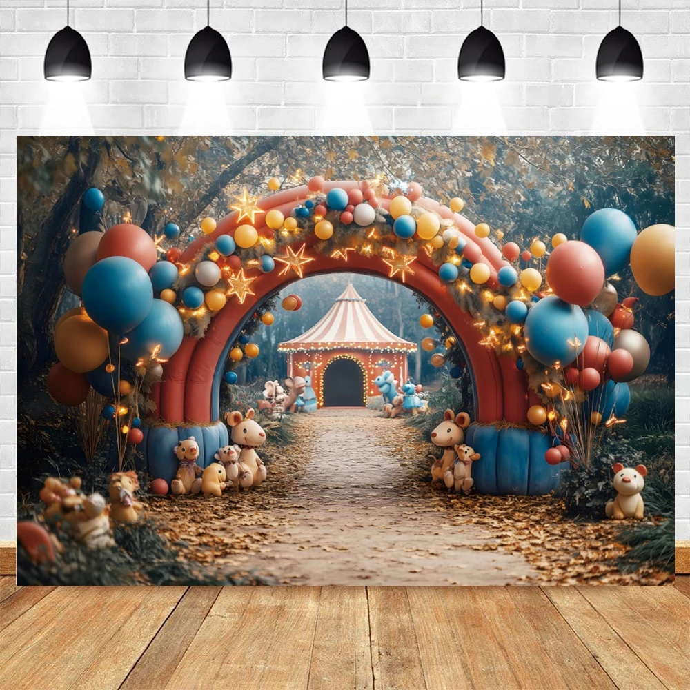 Animals Circus Backdrop Red Tent Tropical Forest Baby Shower Kids Birthday Party Photography Background Decor Photostudio Props
