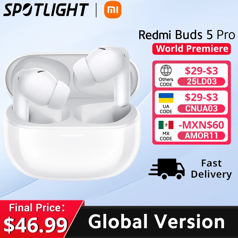 [World Premiere] Global Version Xiaomi Redmi Buds 5 Pro 52dB Noise Cancelling Bluetooth TWS Earphone 38H Battery Life