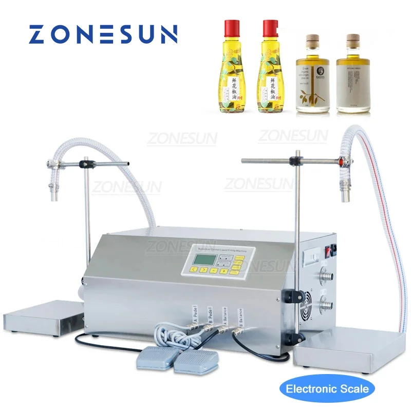 

ZONESUN 2 Heads Essential Oil Olive Soybean Oil Edible Oil Bottle Weighing And Filling Machine ZS-GP262W