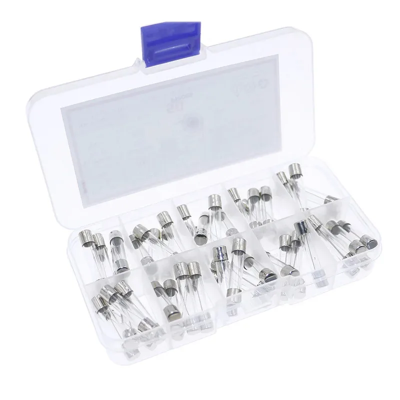 50Pcs 10Value 6x30mm T1A-T15A slow Blow Glass Tube Fuse Assorted Kit