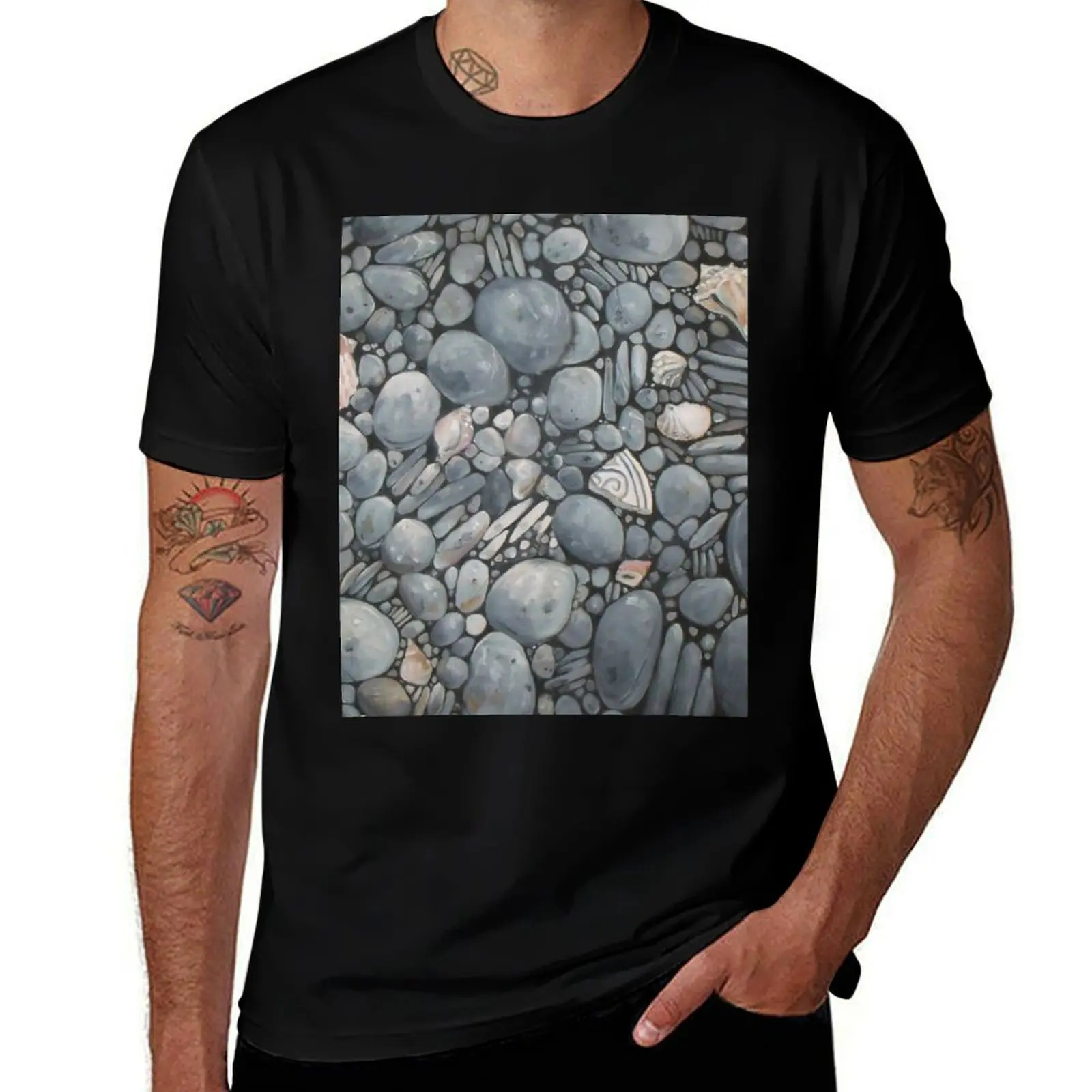 

Pebble Stone Beach Rocks Shells Painting Art T-Shirt croswit shirt man topping funny gifts mens white t shirts
