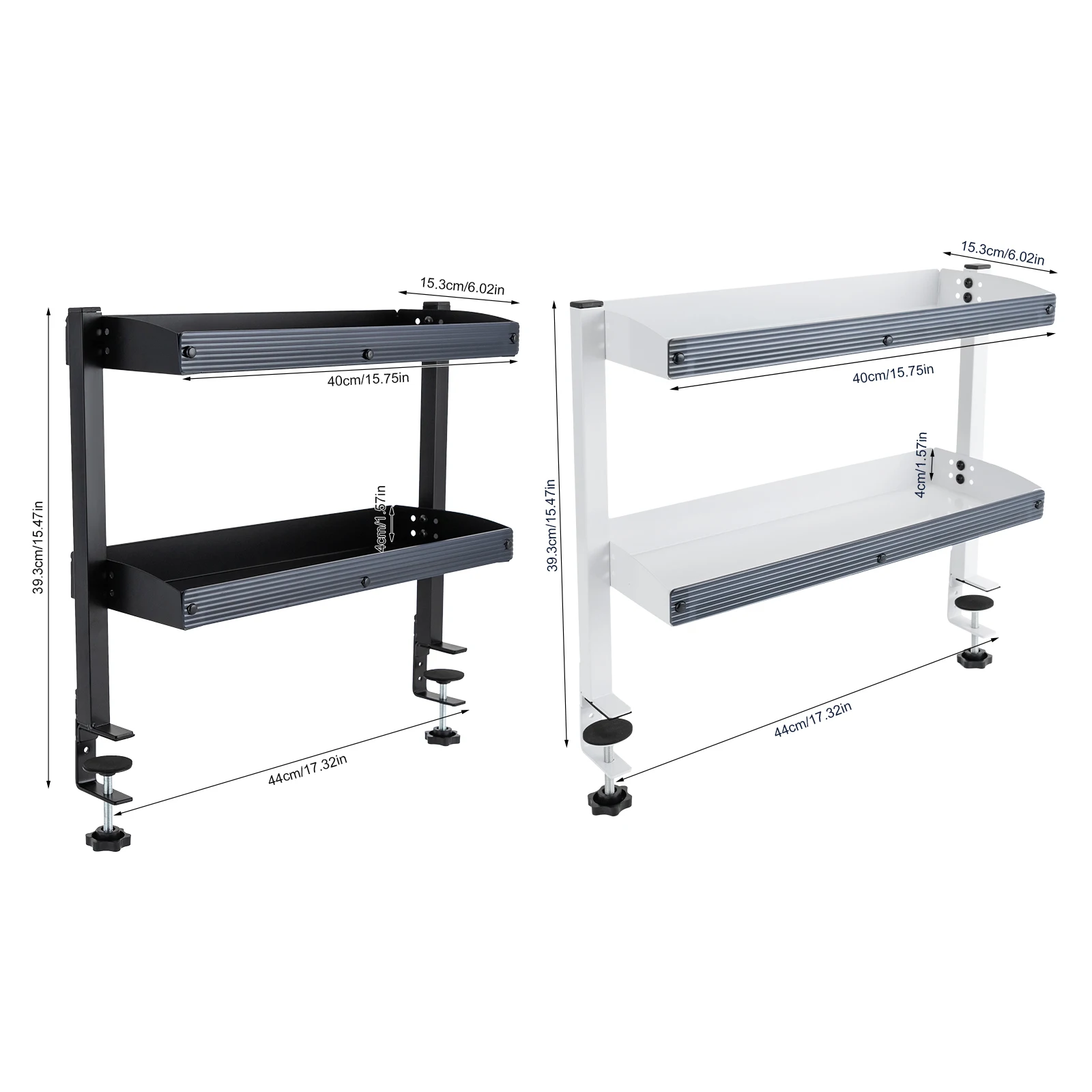 رفوف من طبقتين مع صينية تخزين قابلة للتعديل، رف مكتبي بمشبك على رف مكتب لعرض الصور والديكورات