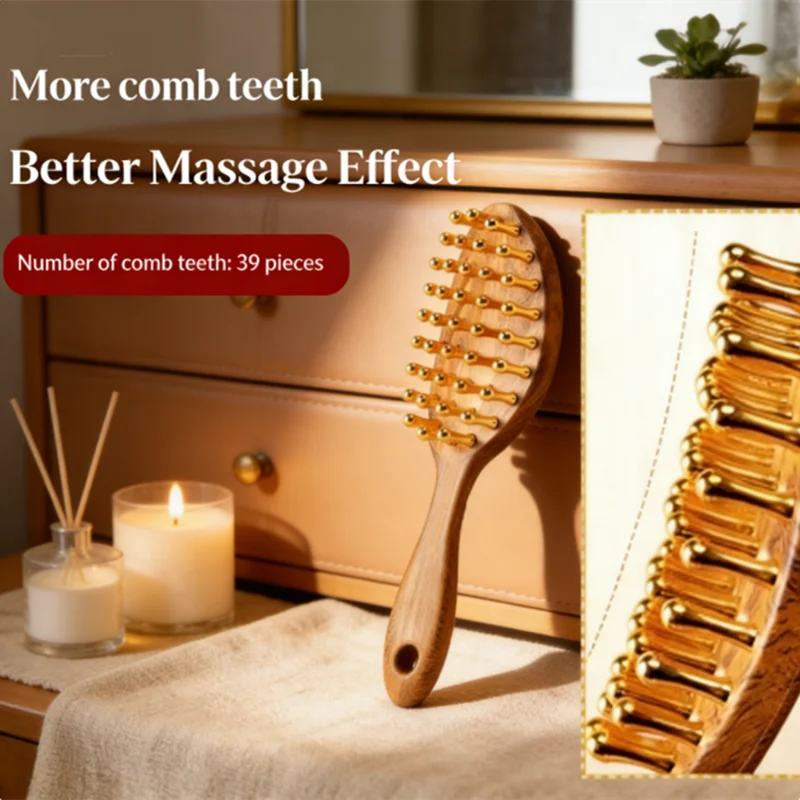 

Wide-Tooth Relaxation Head Massager 39 Teeth Wooden Scalp Comb with Gua Sha Edge Long Handle for Stress Relief & Improved Sleep