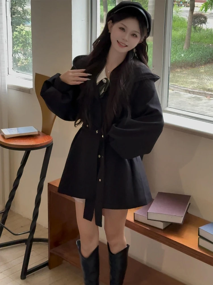 

Женское пальто Jaet ort Lantern Sve, новинка 2025, корейское свободное пальто из полиэфирного волокна, с капюшоном и одной пуговицей, ветровка...