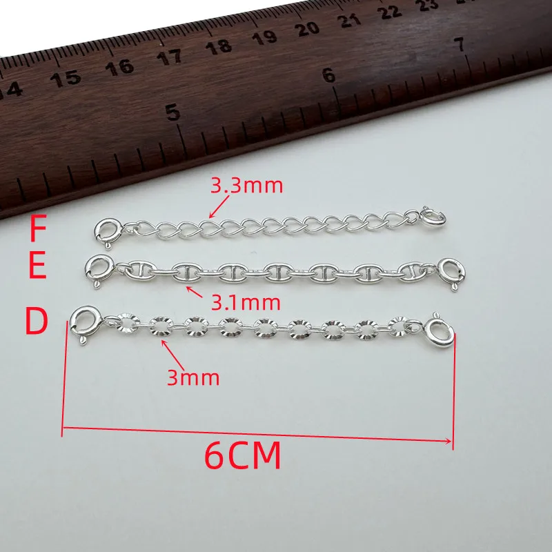 1PCS Solid 925 Sterling Silver Extend Chain 6cm Clasp Thick End Chain Double Spring Extension DIY Accessories Bracelet Finding