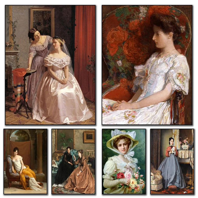 

Classic Art Woman Portrait Posters Canvas Paintings and Prints Victorian Ladies HD Pictures Vintage For Living Room Home Decor