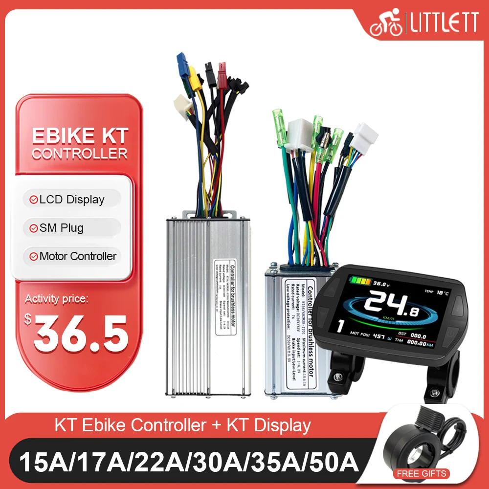 Контроллер KT для электрического велосипеда 36 В 48 В 15A/17A/22A/30A/35A/50A, все вилки SM, бесщеточный двигатель 250 Вт-3000 Вт для комплекта для переоборудования электровелосипеда, детали