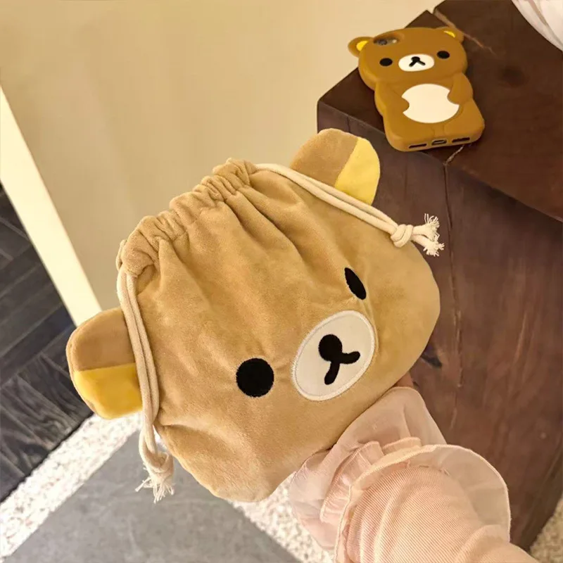 Nova Bolsa de Cordão Kawaii Rilakkuma, Bolsa de Maquiagem Grande e Fofa, Bolsa de Armazenamento Portátil para Viagem, Presente para Amigos em Festivais