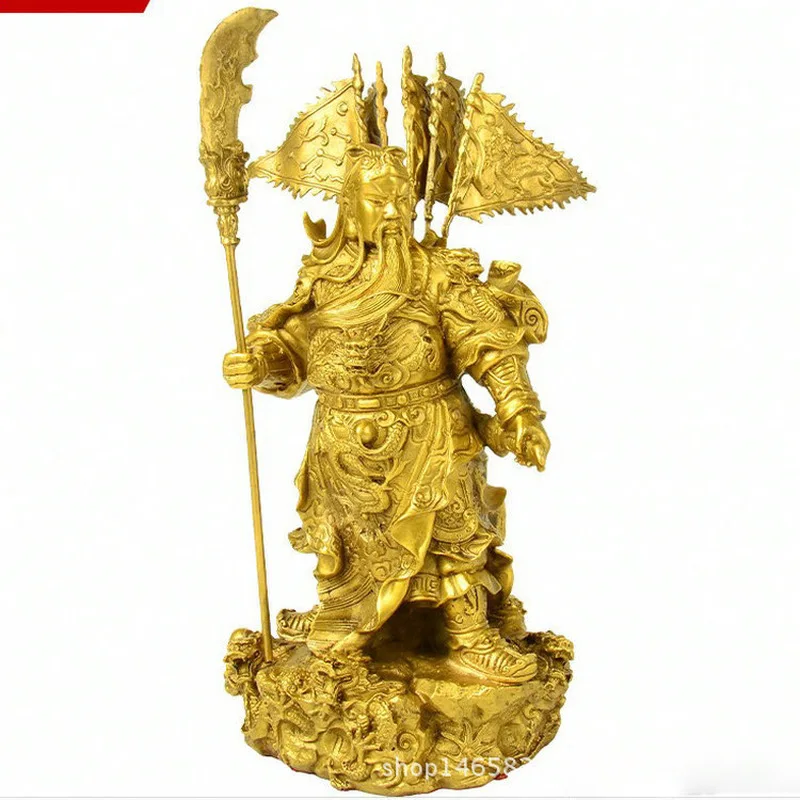 Nine Dragons Guan Gong Statue Brass Figure Bronze Ornament