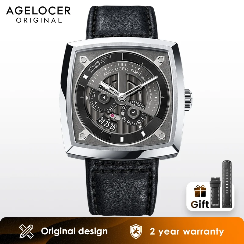 AGELOCER-Montre de course carrée pour homme, montre mécanique automatique Shoous, cadeau d'anniversaire original