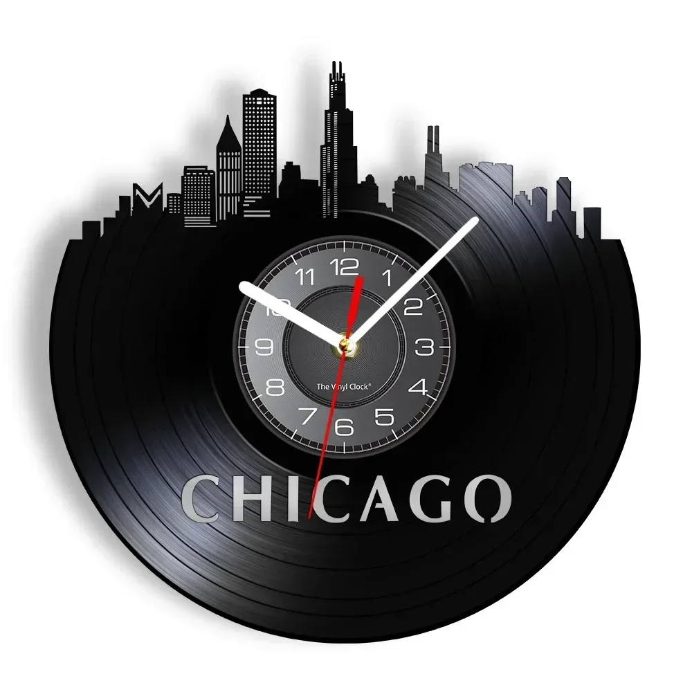 Chicago Illinois Skyline Wall Clock Chicago City Vinyl Record Clock USA Skyline Vinyl Record Wall Art Tourism Minimalist Gift