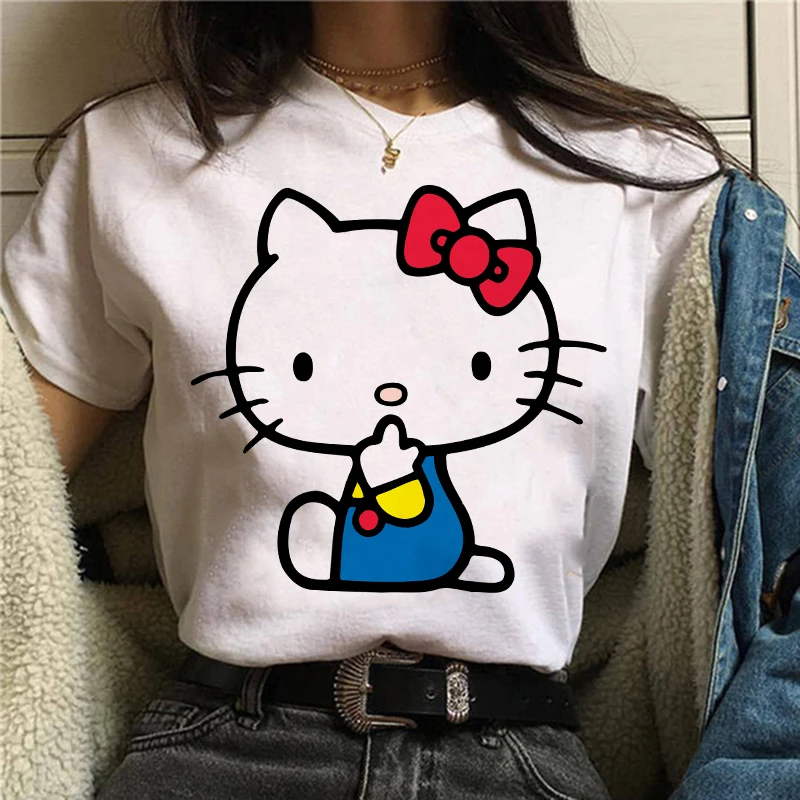 90s Cute Kawaii Manga Y2k Japanese Anime Hello Kitty T Shirt Women T-shirt Sanrio Clothes Tshirt Short Sleeve Tops Tee