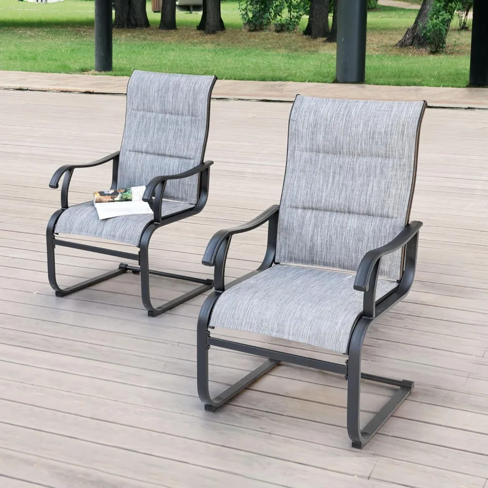 Patio Dining Chairs Set of 2, All Weather Outdoor Padded Textilene Patio Chairs, Breathable Spring Motion Textile High Outdoor